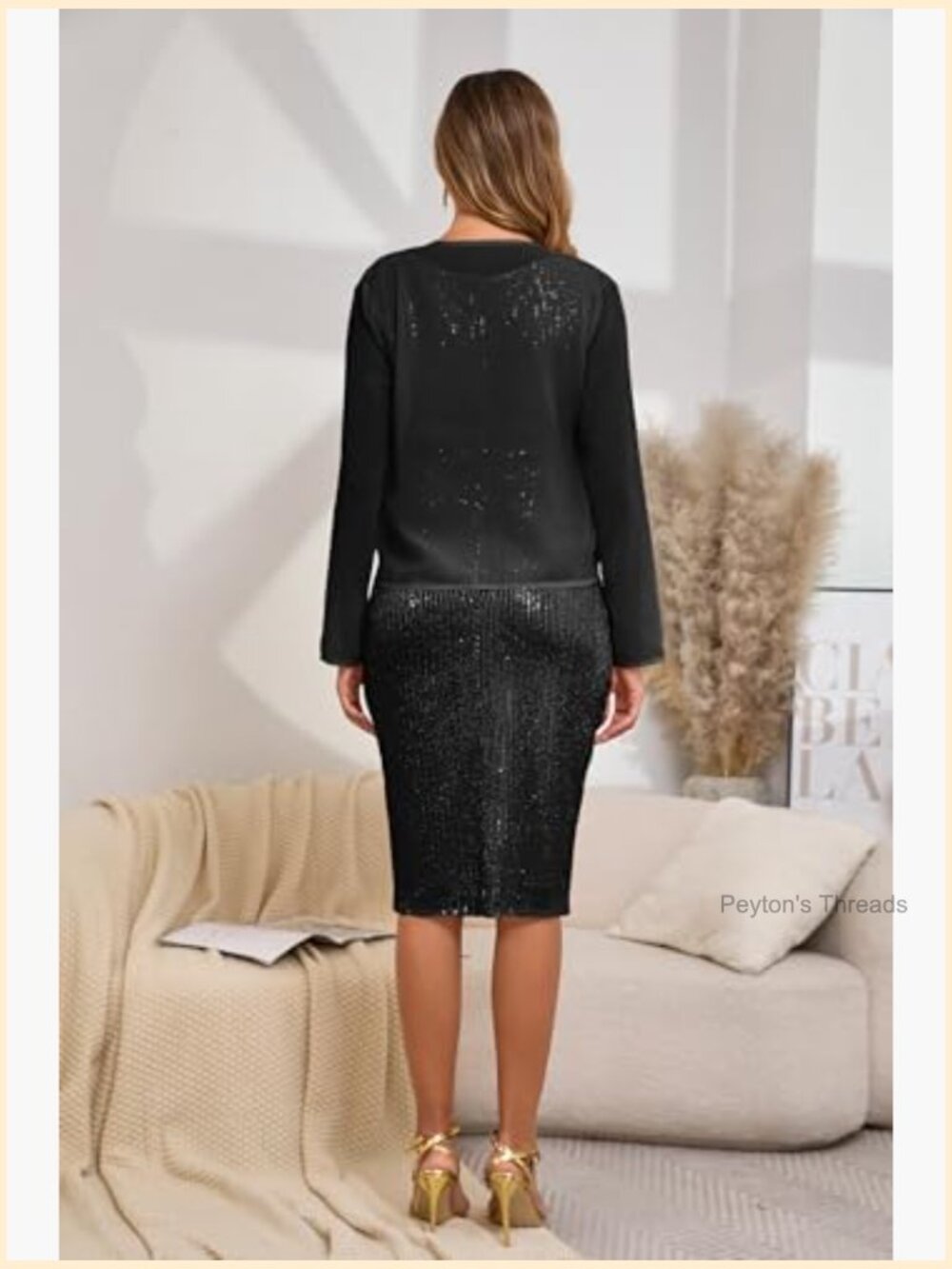 Two Piece Sequin Bodycon Midi Dress with Chiffon Jacket - Picture 6 of 7